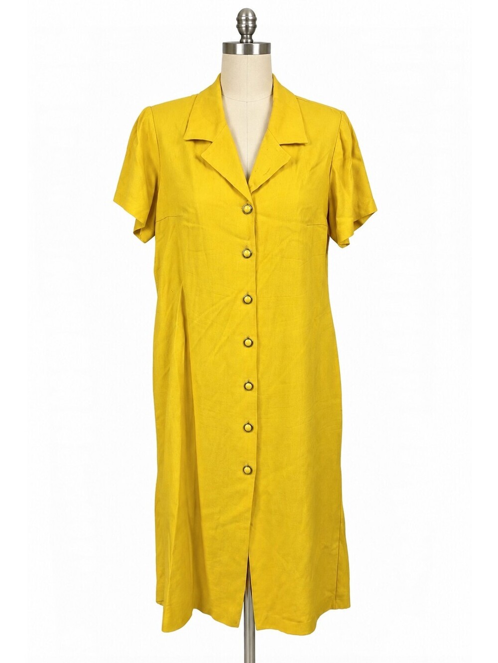 COCO BIANCO Vintage Yellow Rayon Acetate Button Front Dress,